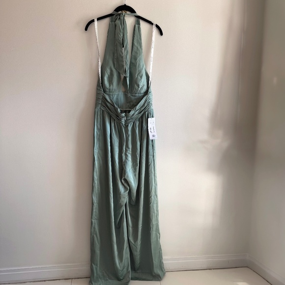 NWT Azazie Oli Stretch Satin Jumpsuit Women’s 8 Matcha Green Formal Event Party - Picture 4 of 11